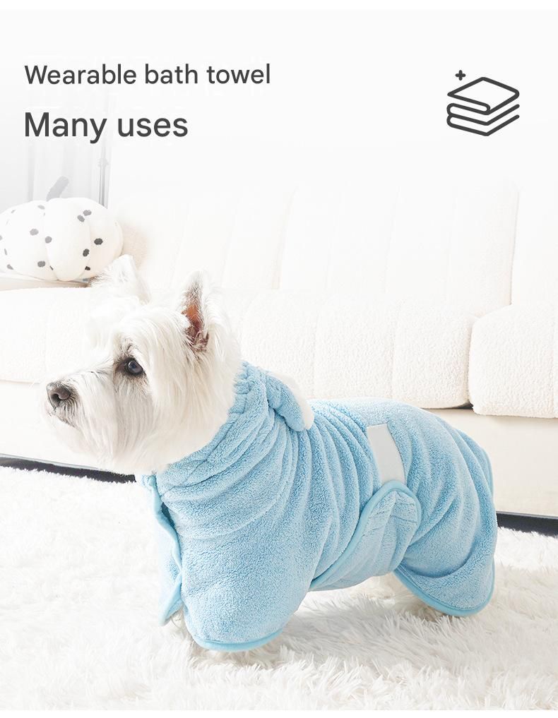 Blue XL size Pet Drying Robe with Hood - Quick Dry Coral Fleece Towel for Dogs and Cats, Super Absorbent Bathrobe with Cute Rabbit Ears, Adjustable Fit for All Sizes, Easy to Wear and Machine Washable - Image 6