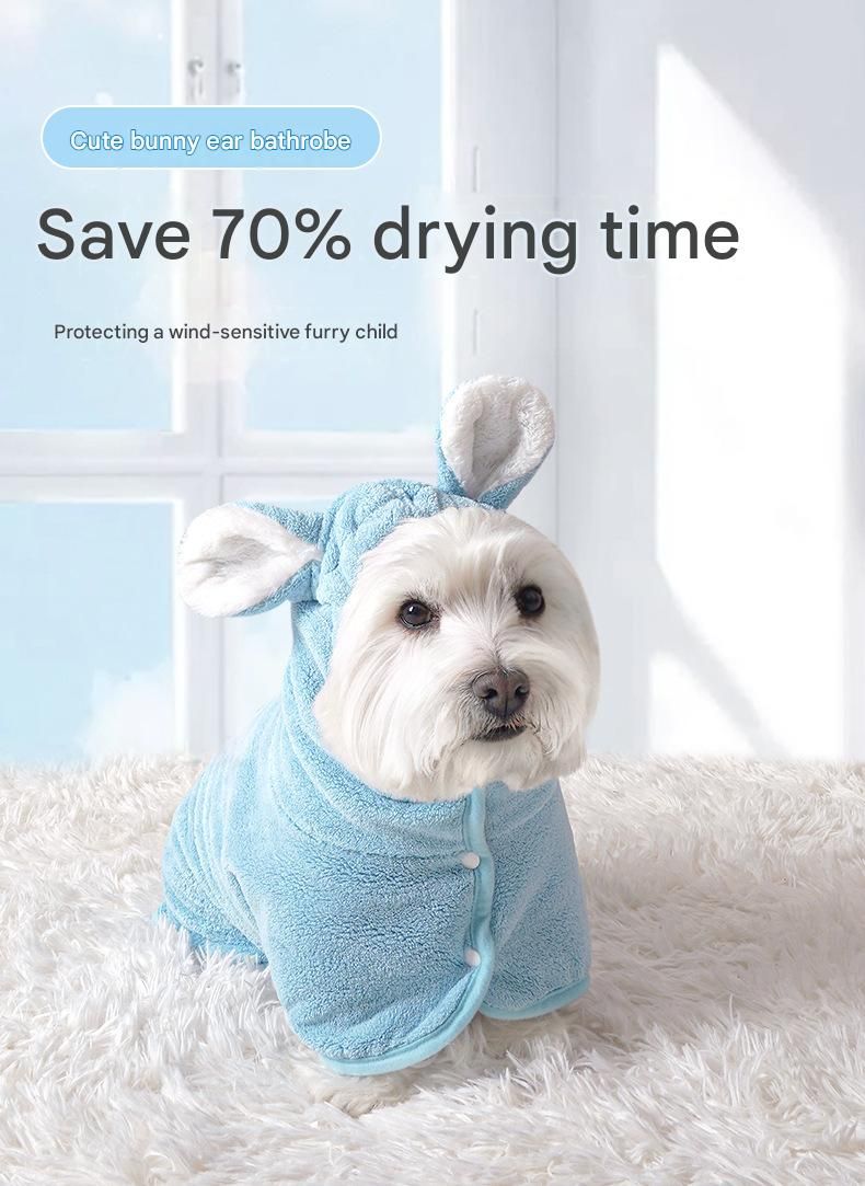 Pink XS size Pet Drying Robe with Hood - Quick Dry Coral Fleece Towel for Dogs and Cats, Super Absorbent Bathrobe with Cute Rabbit Ears, Adjustable Fit for All Sizes, Easy to Wear and Machine Washable - Image 2