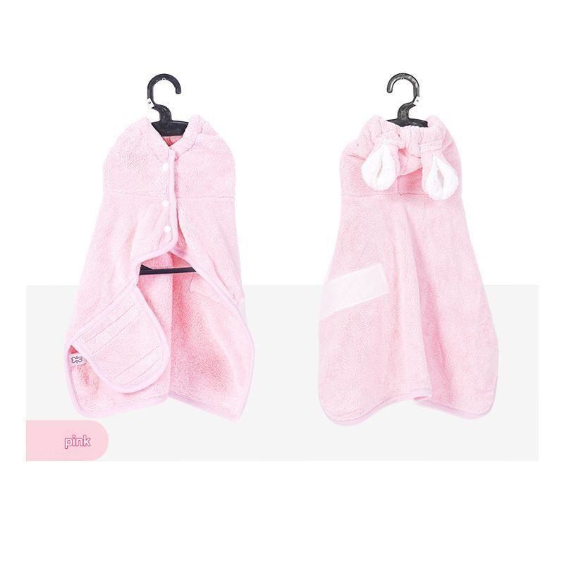 Pink M size Pet Drying Robe with Hood - Quick Dry Coral Fleece Towel for Dogs and Cats, Super Absorbent Bathrobe with Cute Rabbit Ears, Adjustable Fit for All Sizes, Easy to Wear and Machine Washable - Image 1