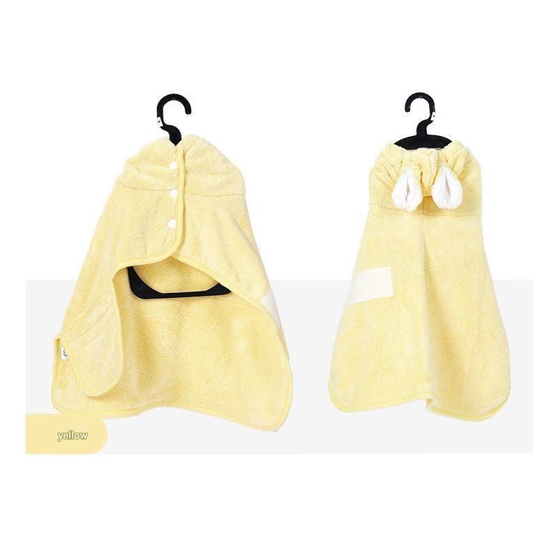 Yellow M size Pet Drying Robe with Hood - Quick Dry Coral Fleece Towel for Dogs and Cats, Super Absorbent Bathrobe with Cute Rabbit Ears, Adjustable Fit for All Sizes, Easy to Wear and Machine Washable - Image 1