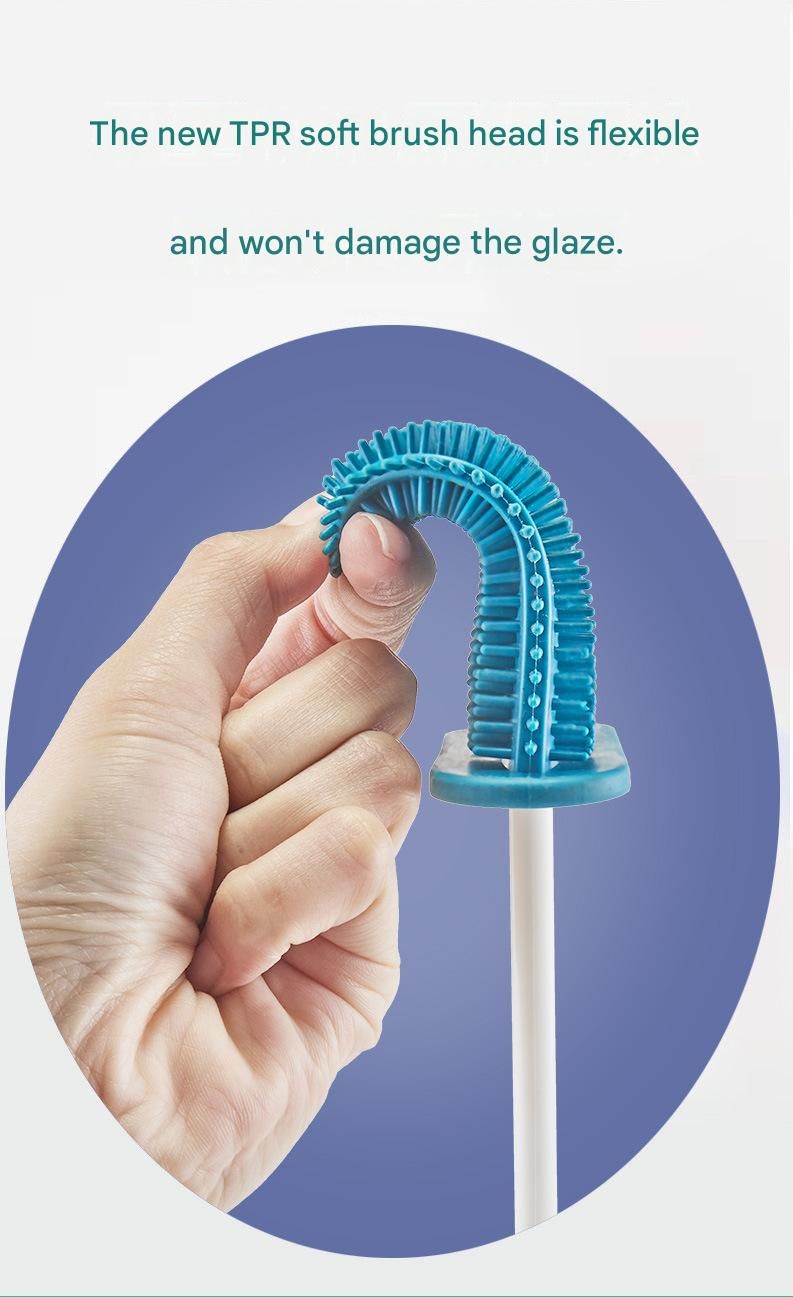 Blue Toilet Brush Set with Holder - 3-in-1 Wall Mounted Bathroom Cleaning Kit, TPR Soft Bristle & 360° Globe Brush, No-Drill Adhesive Base, Space Saving Design for Home, Apartment, Rental - Image 4