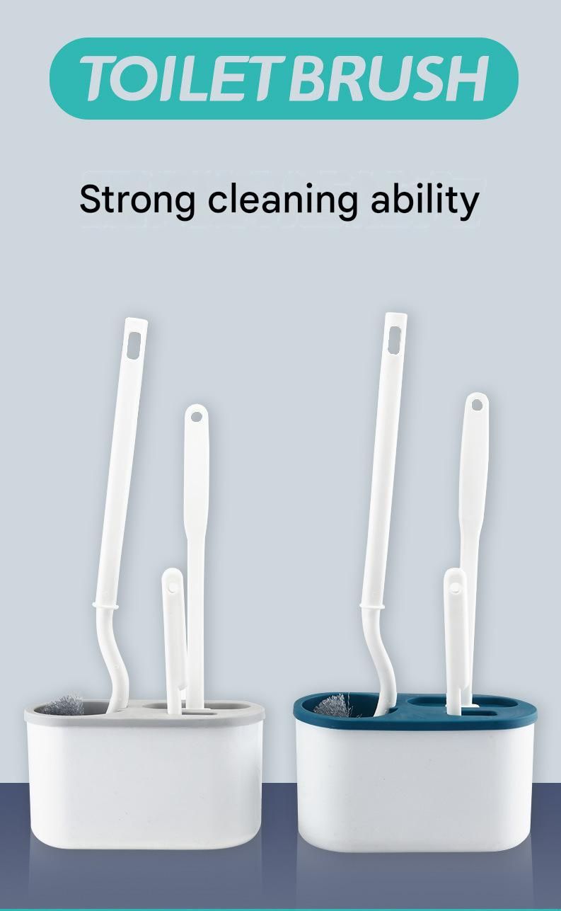 White Toilet Brush Set with Holder - 3-in-1 Wall Mounted Bathroom Cleaning Kit, TPR Soft Bristle & 360° Globe Brush, No-Drill Adhesive Base, Space Saving Design for Home, Apartment, Rental - Image 2