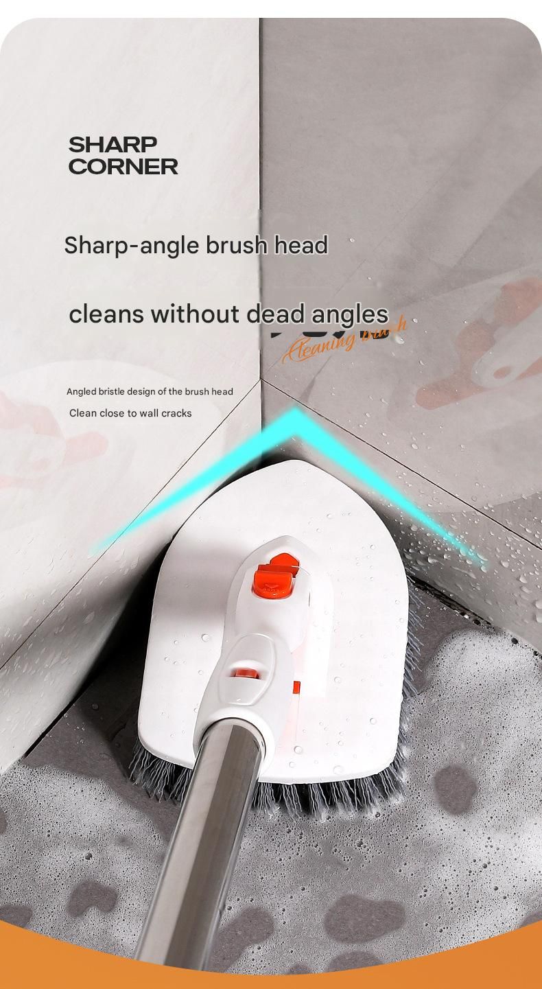 6-piece(Three-section pole+stiff brush+base plate+microfiber cloth + scouring pad+ squeegee) Long Handle Bathroom Floor Scrub Brush  - 180° Rotating Angle, Stainless Steel Pole, Corner Cleaning Design for Tiles, Grout, Bathtub, Shower - Heavy Duty Cleanin - Image 6