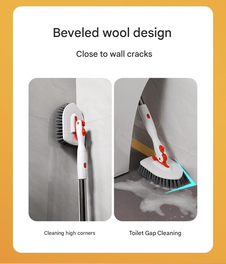 6-piece(Three-section pole+stiff brush+base plate+microfiber cloth + scouring pad+ squeegee) Long Handle Bathroom Floor Scrub Brush  - 180° Rotating Angle, Stainless Steel Pole, Corner Cleaning Design for Tiles, Grout, Bathtub, Shower - Heavy Duty Cleanin - Image 7