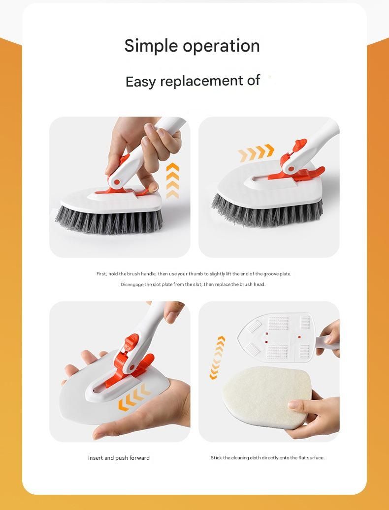 9-piece White and Orange Complete Home Cleaning Brush Set - Stainless Steel Telescopic Bathroom Scrubber and Wall Mounted Silicone Toilet Brush Kit with Multiple Replaceable Heads for Deep Cleaning Tiles, Floors, and Toilets - Image 8