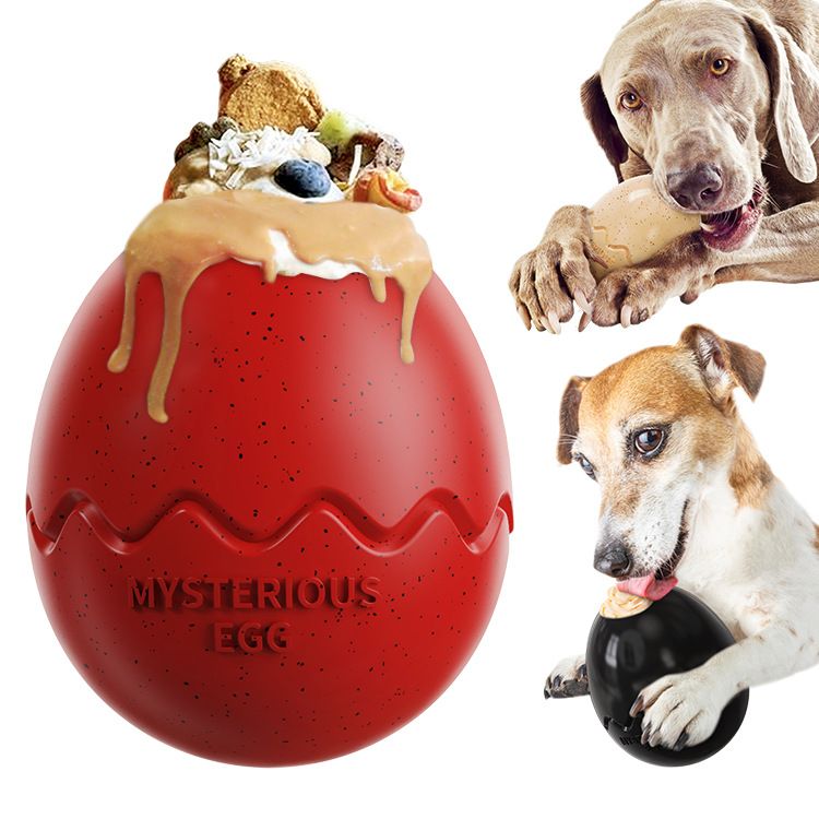 Red Dinosaur Egg Shaped Dog Slow Feeder Toy - Durable TPR Interactive Treat Dispenser for Mental Stimulation and Anxiety Relief - Perfect for Medium to Large Dogs - Image 2