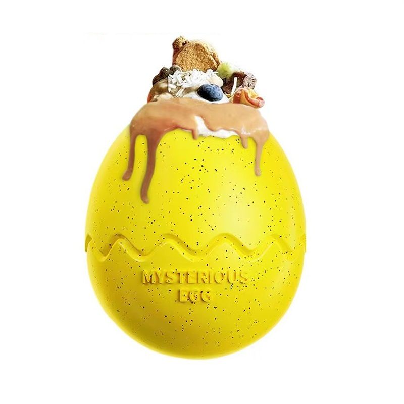 Yellow Dinosaur Egg Shaped Dog Slow Feeder Toy - Durable TPR Interactive Treat Dispenser for Mental Stimulation and Anxiety Relief - Perfect for Medium to Large Dogs - Image 1