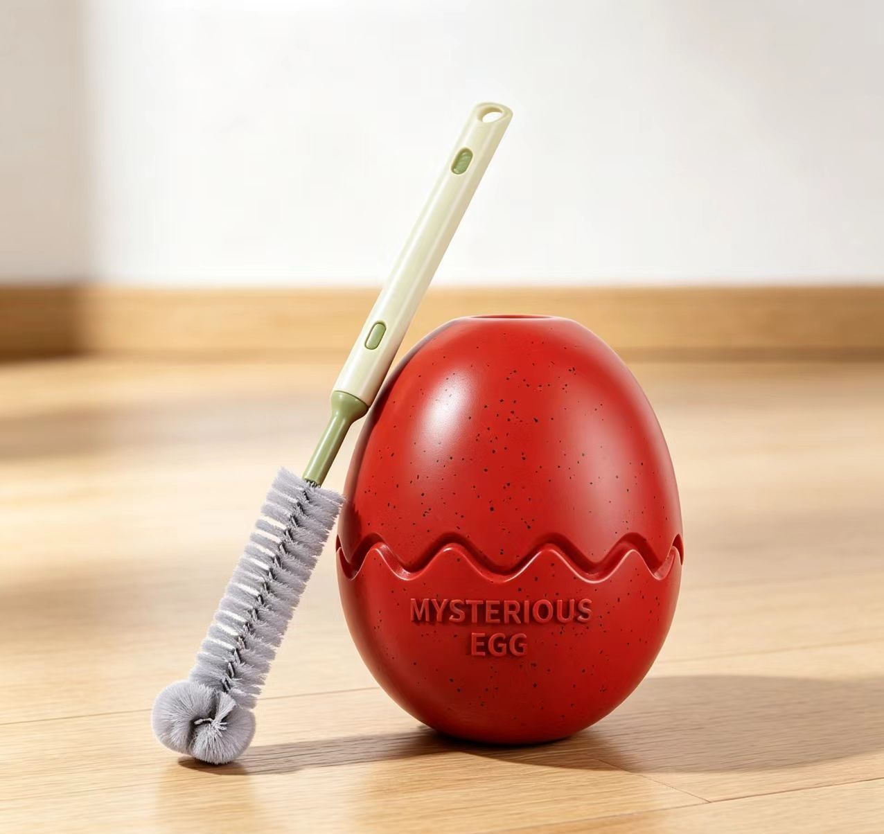 2-piece Red Dinosaur Egg Dog Slow Feeder Toy Set with Cleaning Brush - TPR Interactive Treat Dispenser for Mental Stimulation, Anxiety Relief and Healthy Digestion - Includes Extendable Brush for Easy Cleaning - Image 1