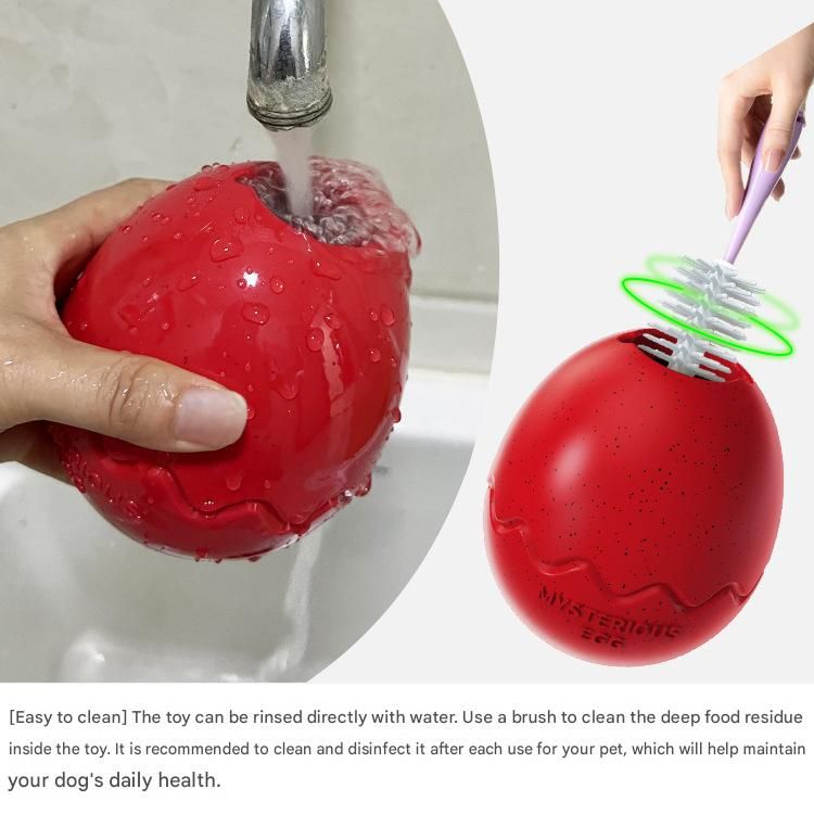 2-piece Black Dinosaur Egg Dog Slow Feeder Toy Set with Cleaning Brush - TPR Interactive Treat Dispenser for Mental Stimulation, Anxiety Relief and Healthy Digestion - Includes Extendable Brush for Easy Cleaning - Image 5