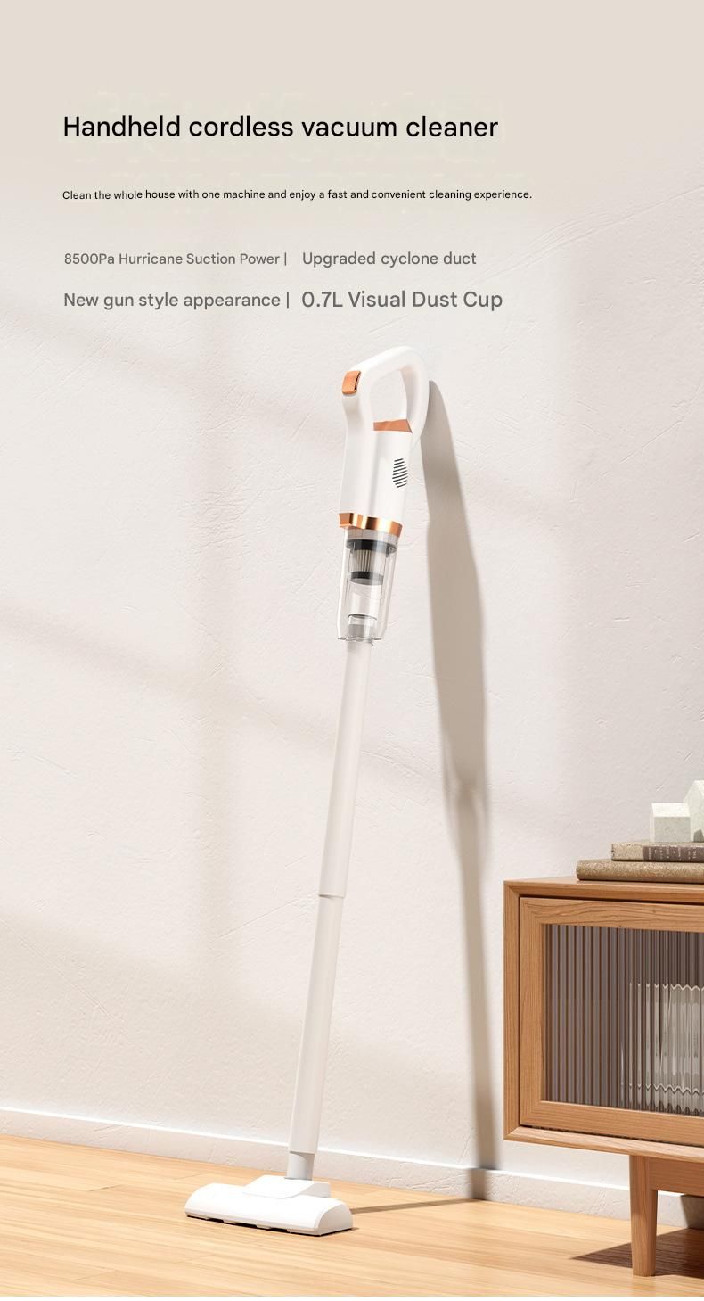 White Cordless Handheld Vacuum Cleaner - 8500Pa Powerful Suction, 700mL Dust Cup, USB Rechargeable with 2000mAh Battery, 3 Brush Heads, 2 Extension Rods, Lightweight Stick Vacuum for Home, Car, Pet Hair, Carpet and Hardwood Floor Cleaning - Image 2