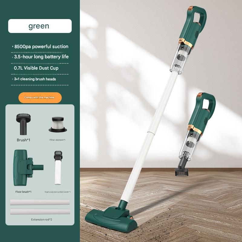 Green Cordless Handheld Vacuum Cleaner - 8500Pa Powerful Suction, 700mL Dust Cup, USB Rechargeable with 2000mAh Battery, 3 Brush Heads, 2 Extension Rods, Lightweight Stick Vacuum for Home, Car, Pet Hair, Carpet and Hardwood Floor Cleaning - Image 1
