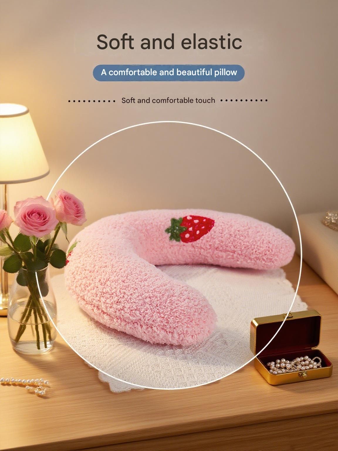 Yellow Pet U-Shaped Pillow - Soft Teddy Velvet Neck Support Cushion for Dogs and Cats, Deep Sleep Aid with Embroidered Design, Lightweight and Comfortable Pet Bed Accessory - Image 4