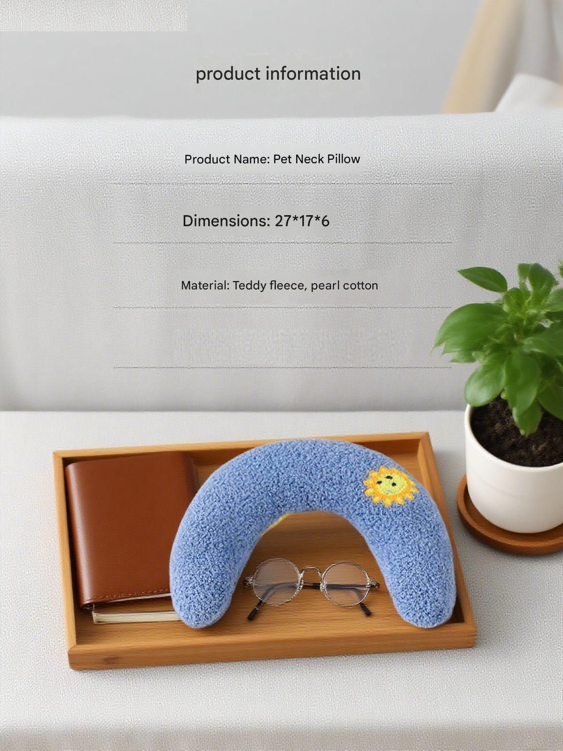Yellow Pet U-Shaped Pillow - Soft Teddy Velvet Neck Support Cushion for Dogs and Cats, Deep Sleep Aid with Embroidered Design, Lightweight and Comfortable Pet Bed Accessory - Image 6