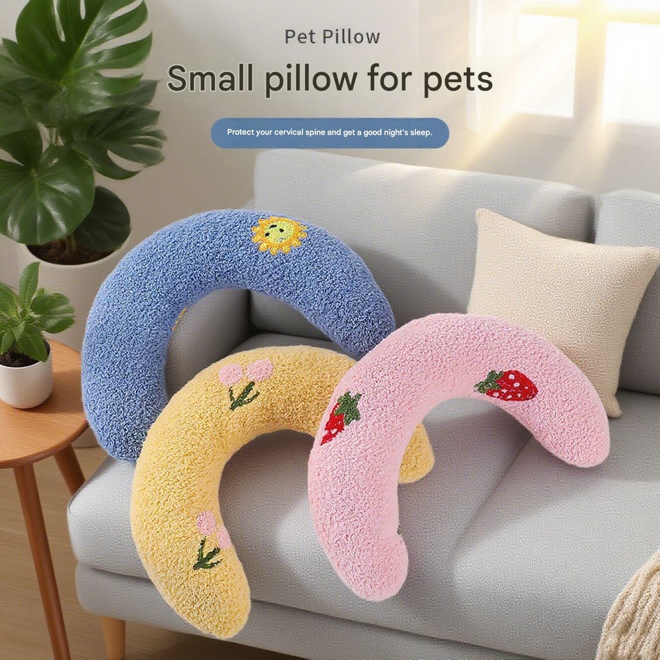 White Pet U-Shaped Pillow - Soft Teddy Velvet Neck Support Cushion for Dogs and Cats, Deep Sleep Aid with Embroidered Design, Lightweight and Comfortable Pet Bed Accessory - Image 2