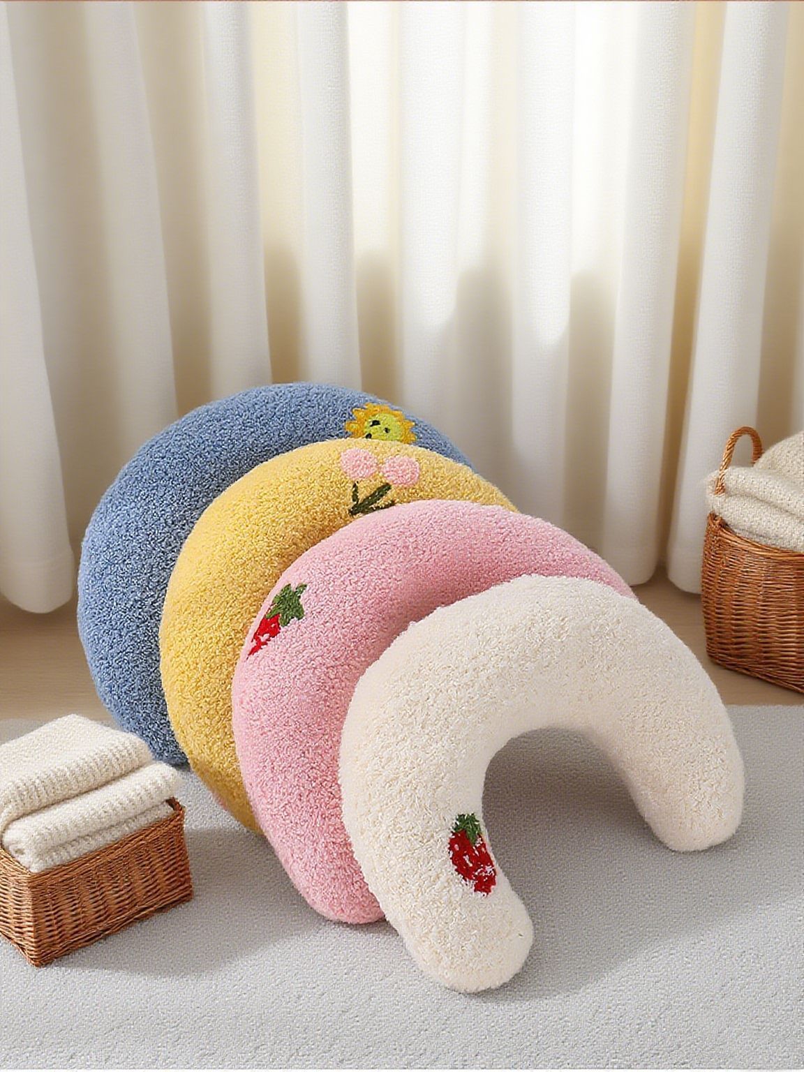 White Pet U-Shaped Pillow - Soft Teddy Velvet Neck Support Cushion for Dogs and Cats, Deep Sleep Aid with Embroidered Design, Lightweight and Comfortable Pet Bed Accessory - Image 7