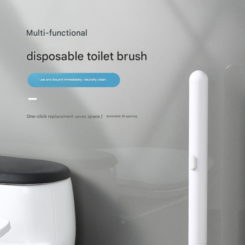 White and Grey Disposable Toilet Brush with Wall Mount Holder set - No Touch Replacement System, 360 Degree Rotating Head with Built-in Cleaning Solution, Space Saving Bathroom Cleaner for Homes - Image 2