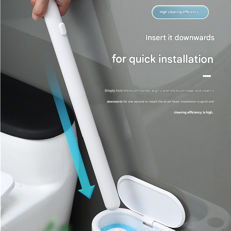 White and Black Disposable Toilet Brush with Wall Mount Holder set - No Touch Replacement System, 360 Degree Rotating Head with Built-in Cleaning Solution, Space Saving Bathroom Cleaner for Homes - Image 8