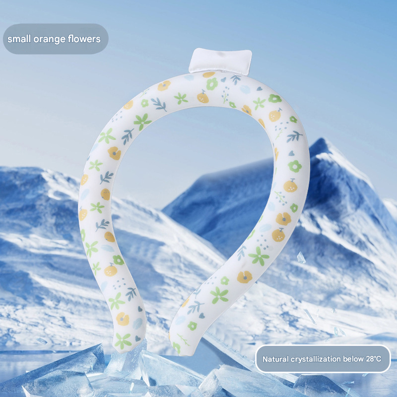 Small Orange Flowers Instant Cool PCM Neck Ring - 28°C Phase Change Material for Sweat-Free Relief - Ultra-Light 135g Comfort for Sports, Office, and Summer Travel - Image 1