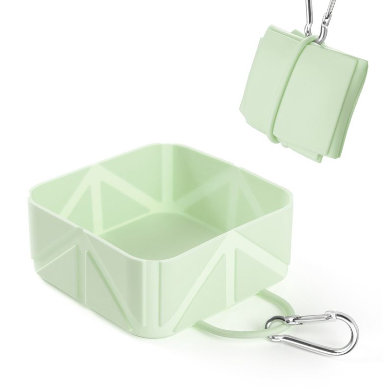 2-Pack Green Portable Silicone Pet Travel Bowl - Foldable Outdoor Water & Food Dish for Dogs & Cats - Eco-Friendly, Lightweight & Durable with Aluminum Carabiner for Walking, Hiking & Camping - Image 1