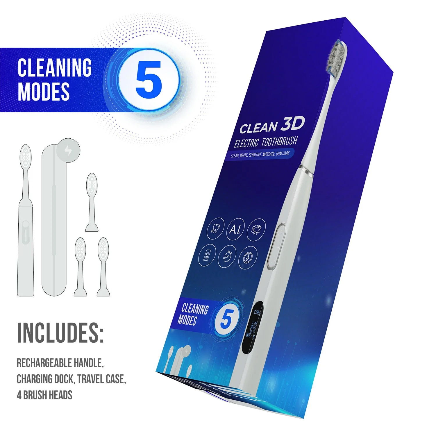 Sonictrek Clean 3D Rechargeable Toothbrush with SmartWhite Technology - Image 2