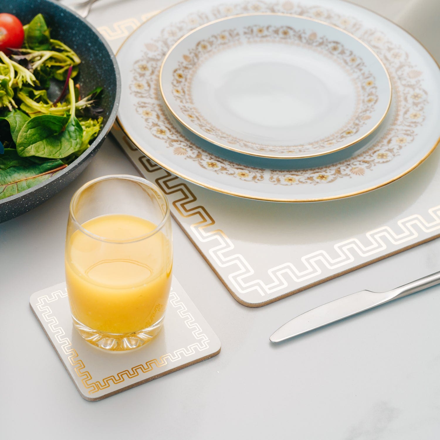 8 Pcs Clevinger  MDF Placemats and Coasters Gold Border - Image 5