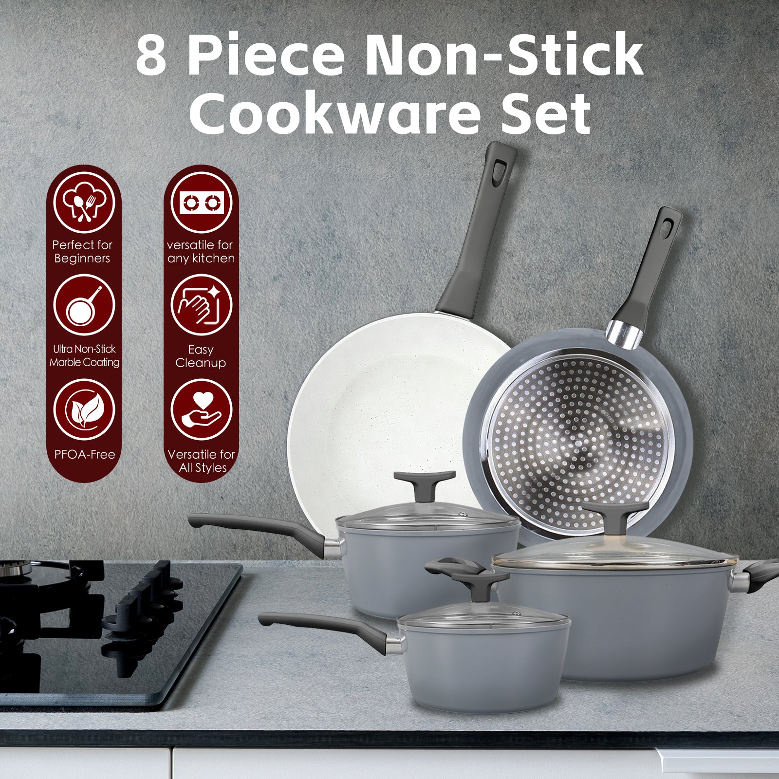 8 Pcs Clevinger Non-Stick Cookware Set - Image 1