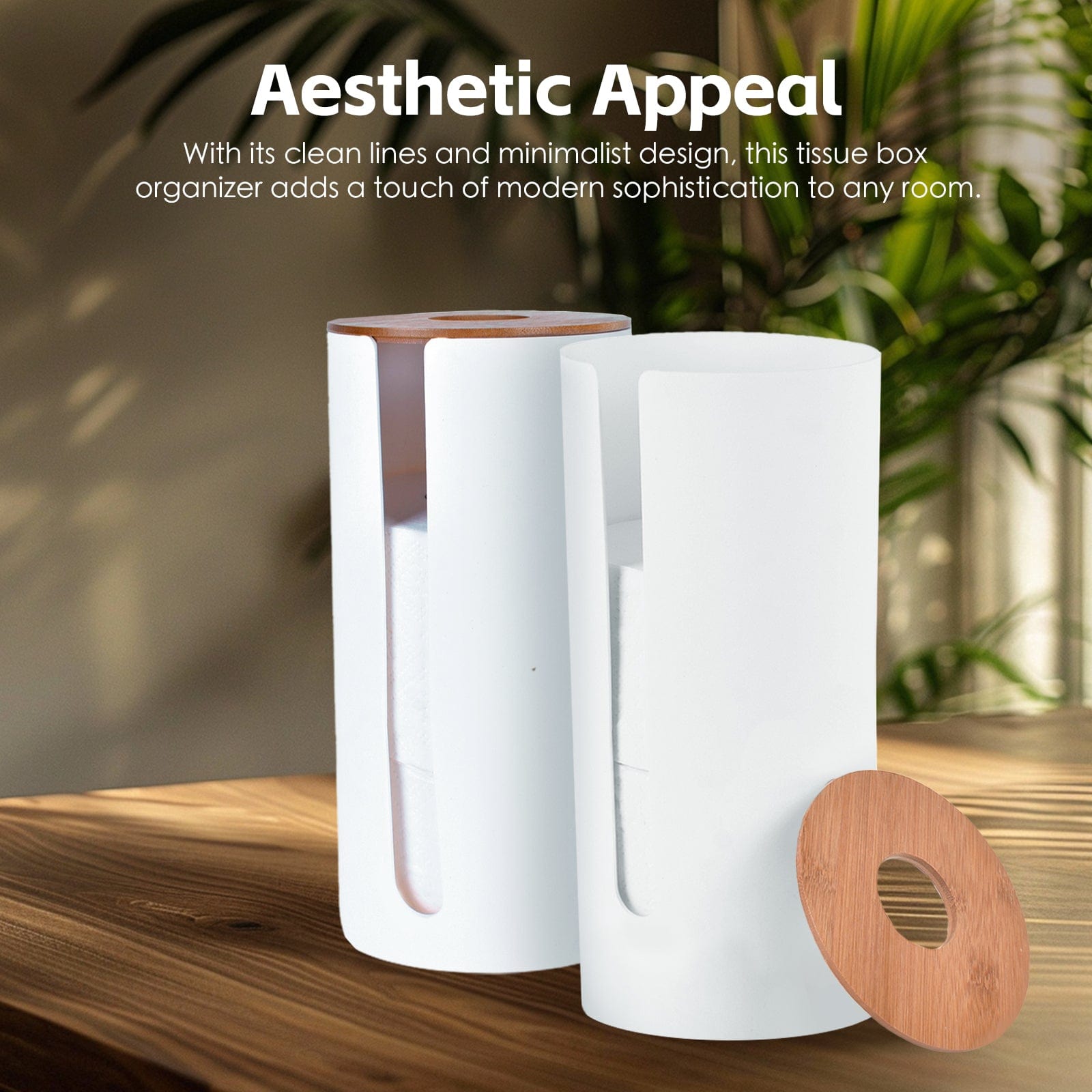 2 Pcs Bamboo Lid Toilet Roll Storage Holder – Clevinger Series, Eco-Friendly Moso Bamboo - Image 3