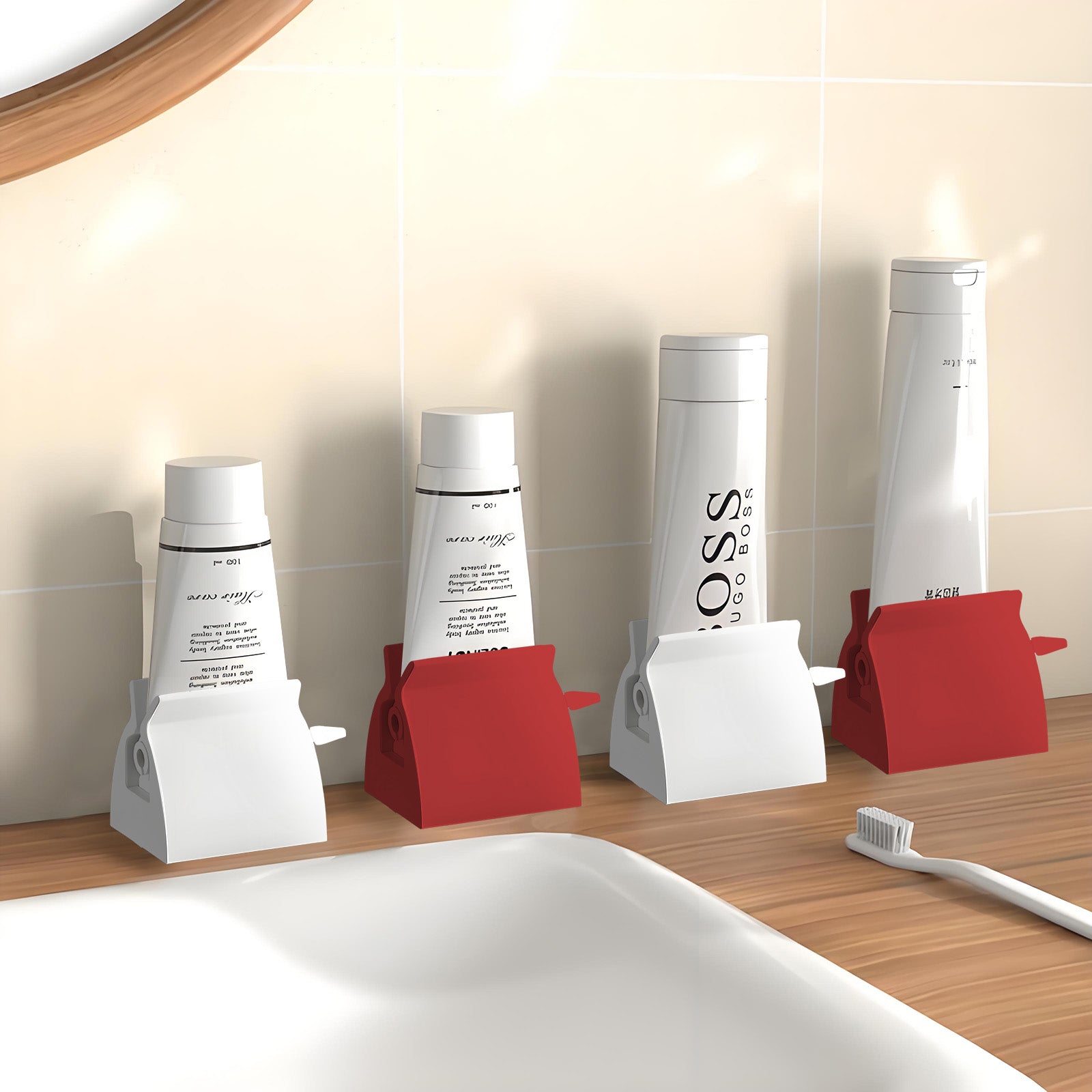 4 Pcs Toothpaste Rolling Dispensers Squeezer – Compact, Durable PP, Non-Slip Base - Image 1