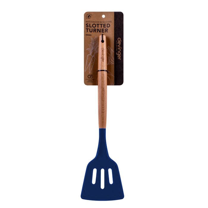 Beechwood & silicone slotted turner navy - Image 1