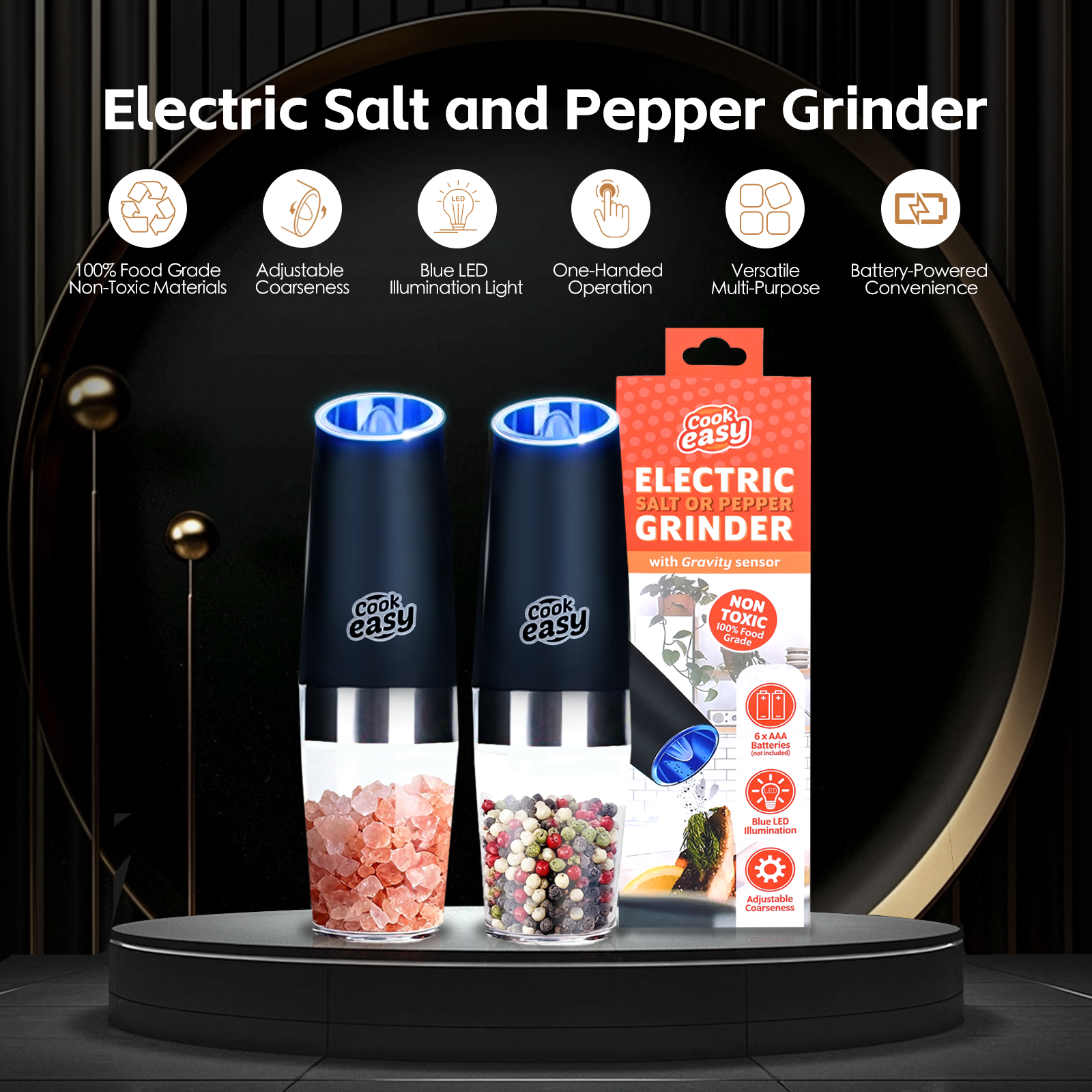 2 Pcs Gravity Sensor Electric Salt and Pepper Spice Grinder - Image 1