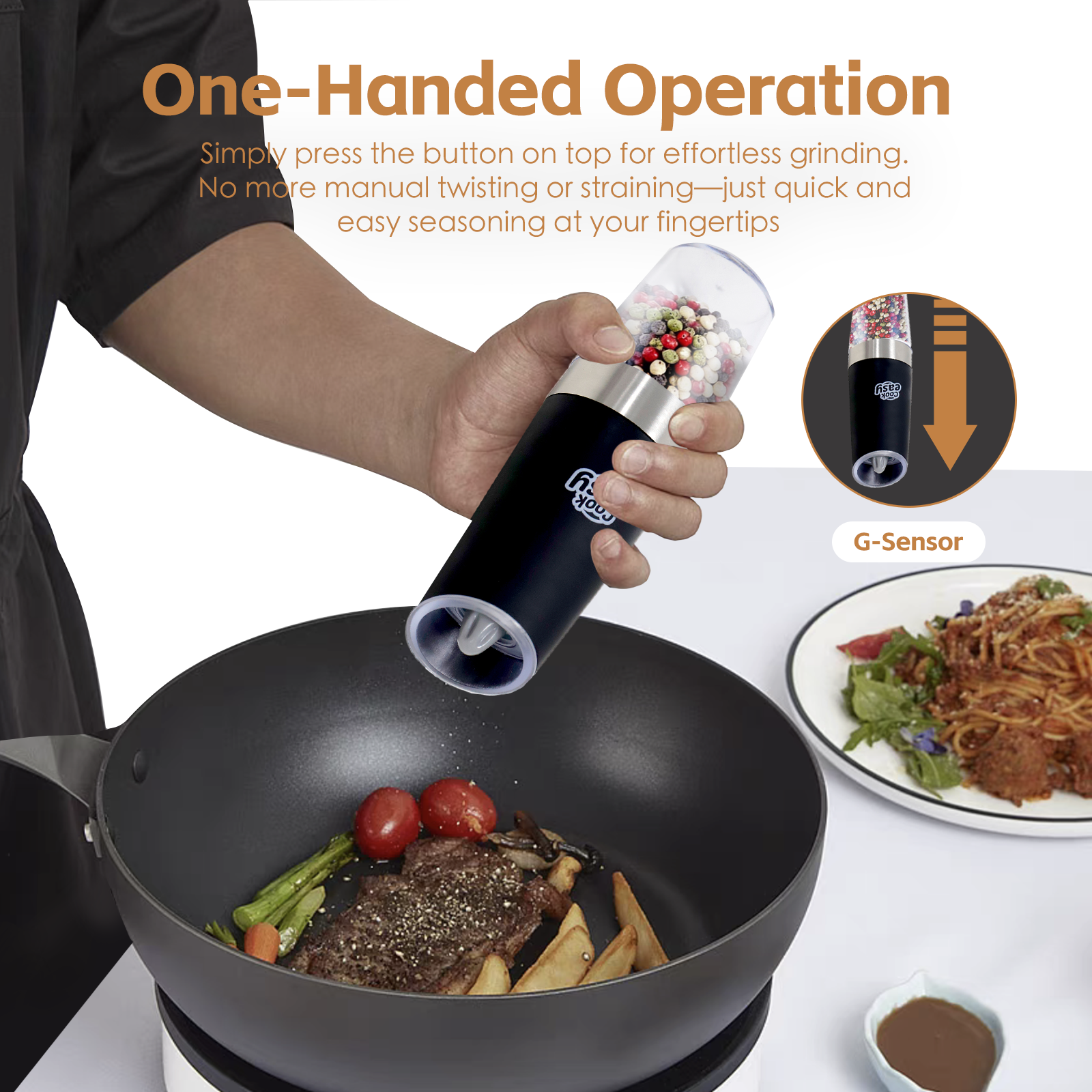 2 Pcs Gravity Sensor Electric Salt and Pepper Spice Grinder - Image 3