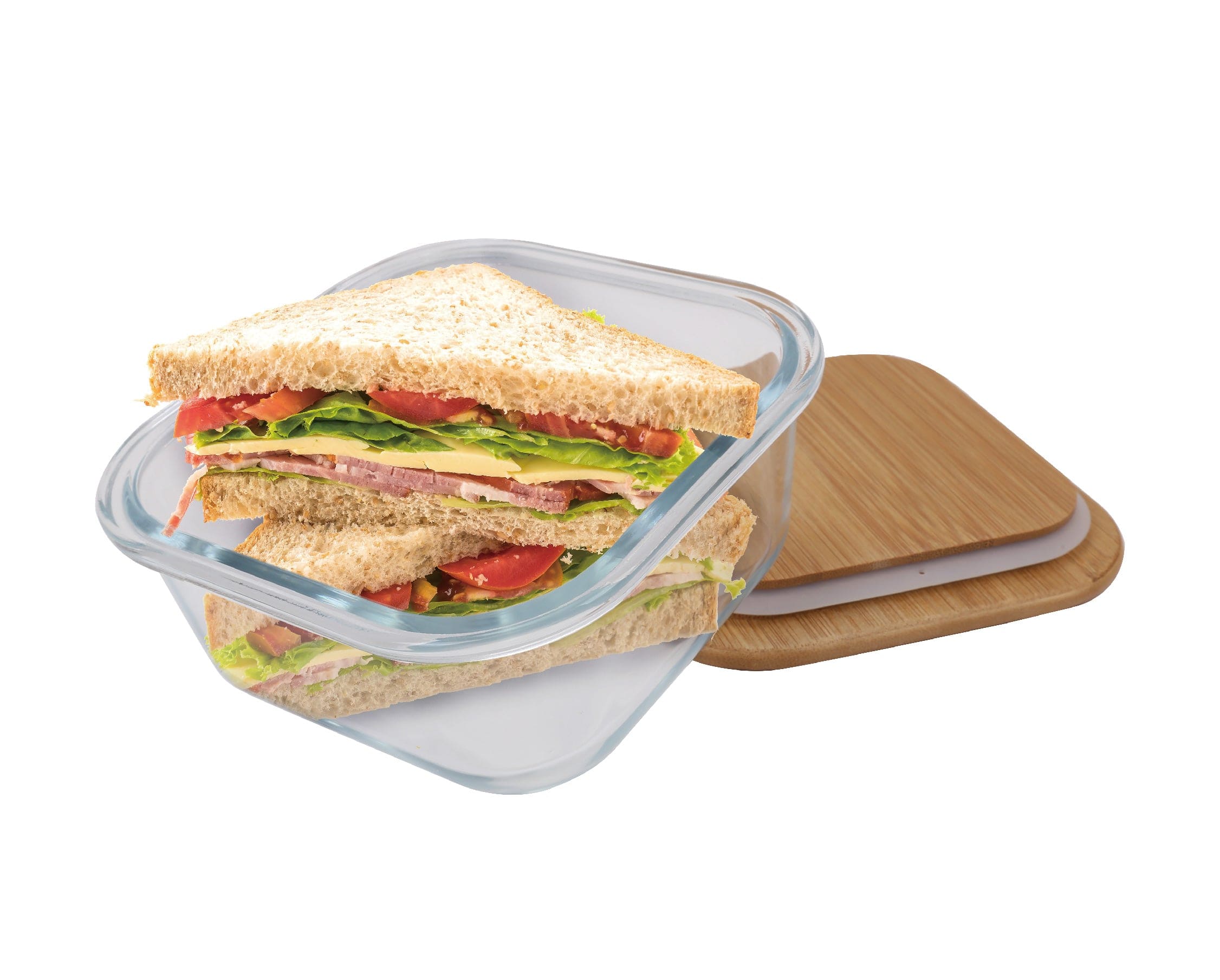 6 Pcs Medium Bamboo Food Containers – Clear Glass with Bamboo Lids - Image 2