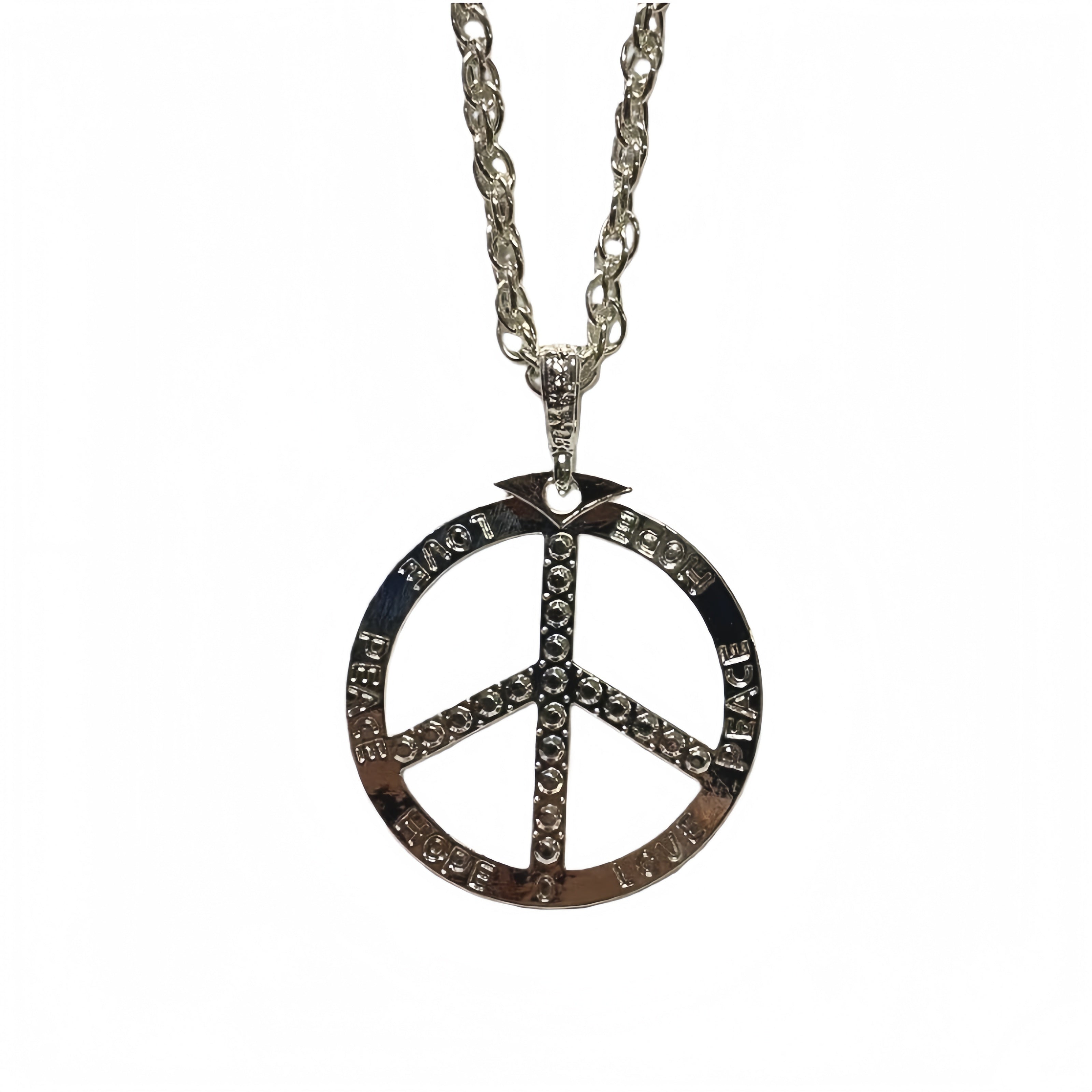 Silver Peace sign Necklace, Bling Chain ,Fancy Dress - Image 1