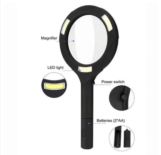 LED Magnifying Glass with COB Light-250 Lumens Glass Lens Ergonomic Handle - Image 1