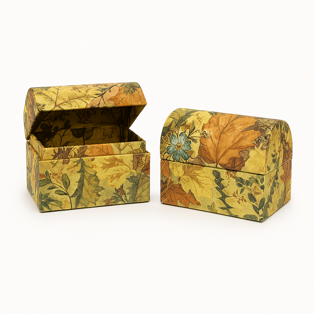 2‑Pack Decorative Floral Storage Boxes – Autumn Leaf Pattern, Handmade‑Style Paper Gift & Trinket Boxes - Image 1