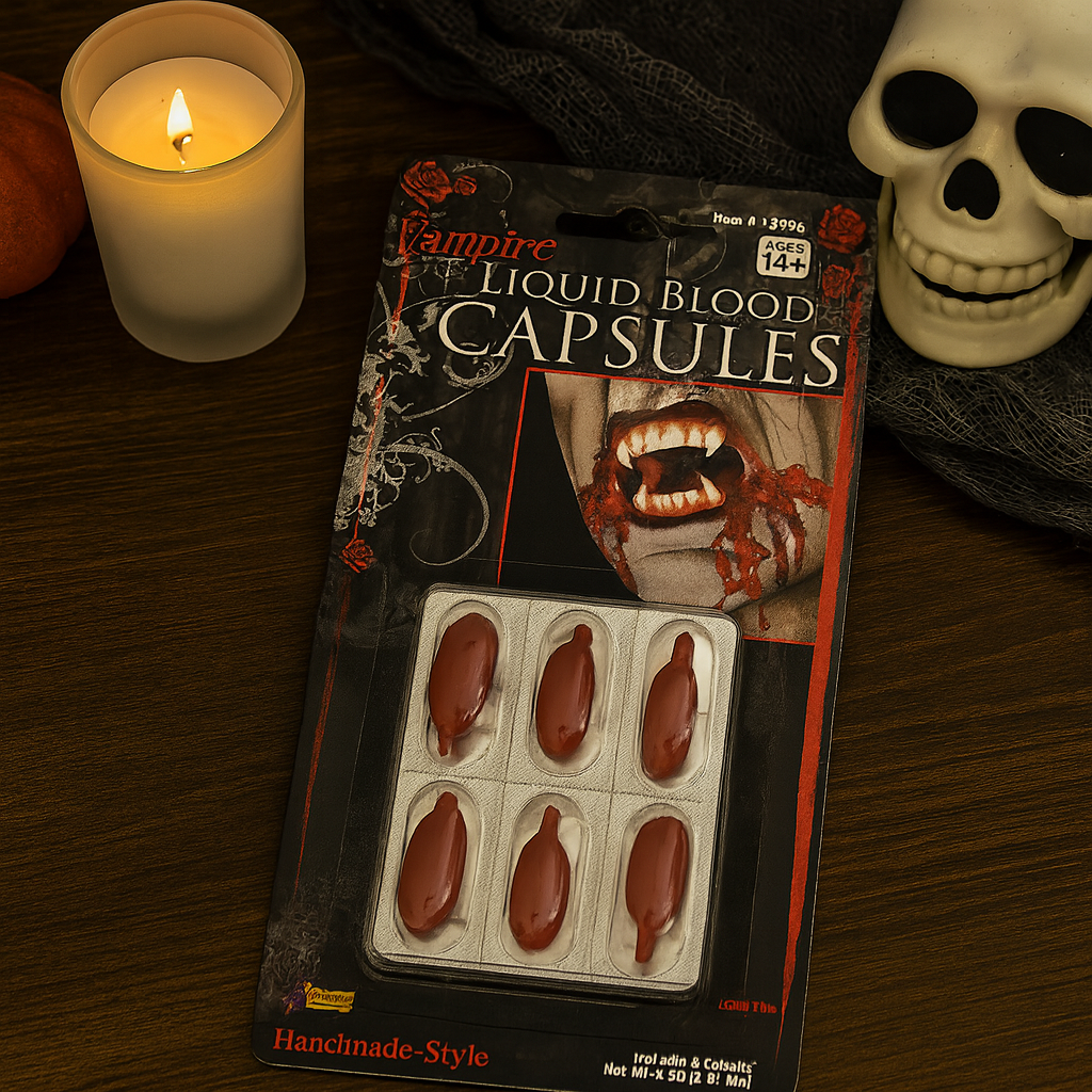 Vampire Liquid Blood Capsules – Halloween Costume FX, Water Washable, 6-Pack - Image 2