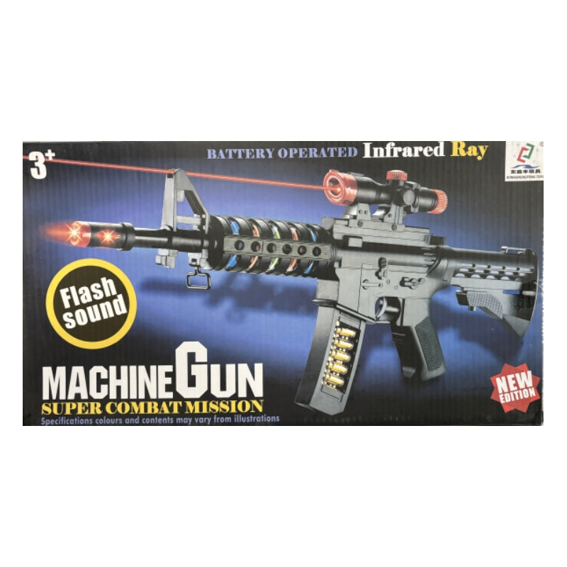 Electric Toy Machine Gun – Battery Operated with Flashing Lights, Sound & Infrared Ray – Pretend Play Gun with Scope & Spinning Barrel – Ages 8+ - Image 1