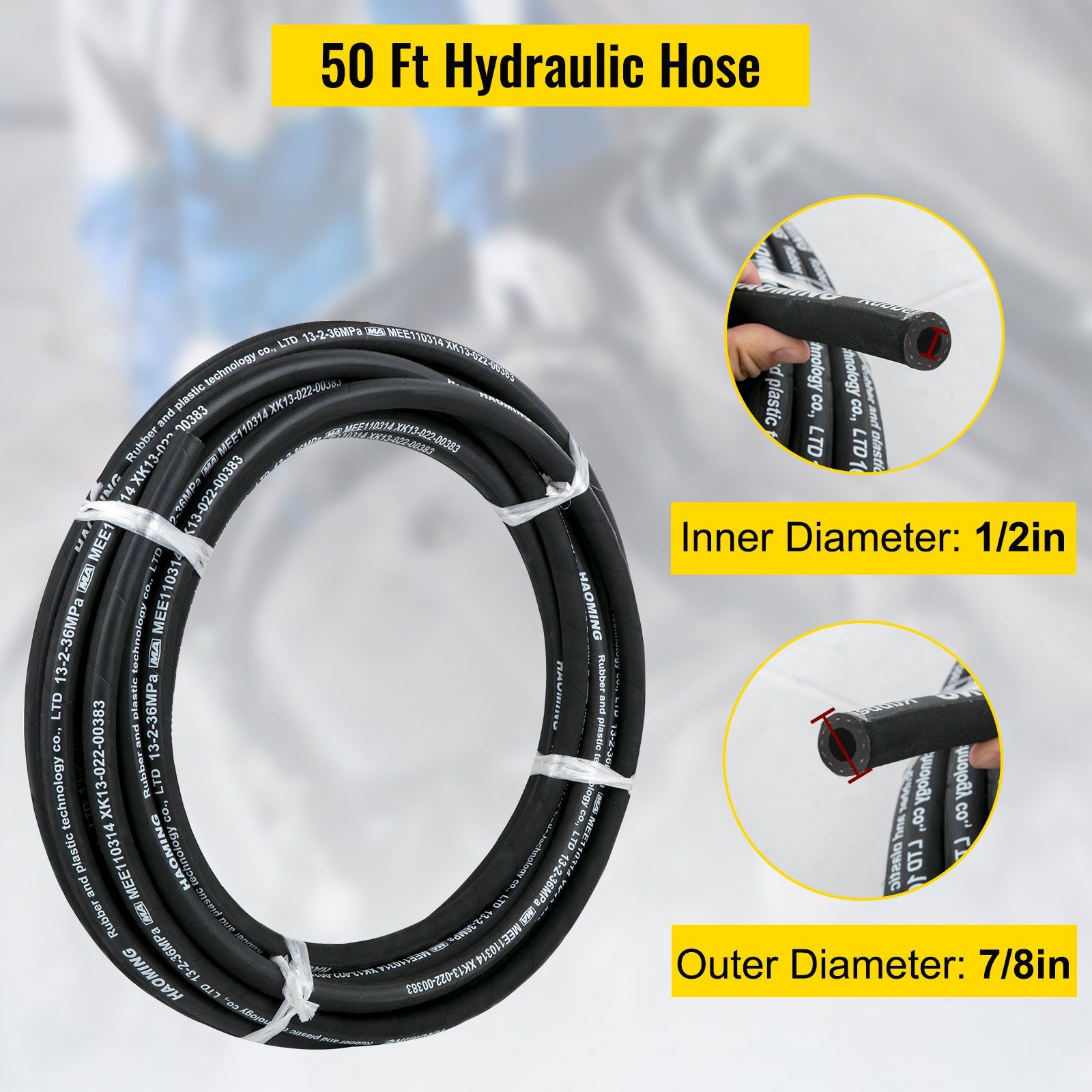 Hydraulic Hose 15m Rubber Hydraulic Hoses with 2 High-Tensile Steel Wire Braid, Inner Diameter 1/2 Inch, 5000 PSI Max, Bulk Hydraulic Hose -40 °F to 250 °F, Hydraulic Oil Flexible Hose - Image 2