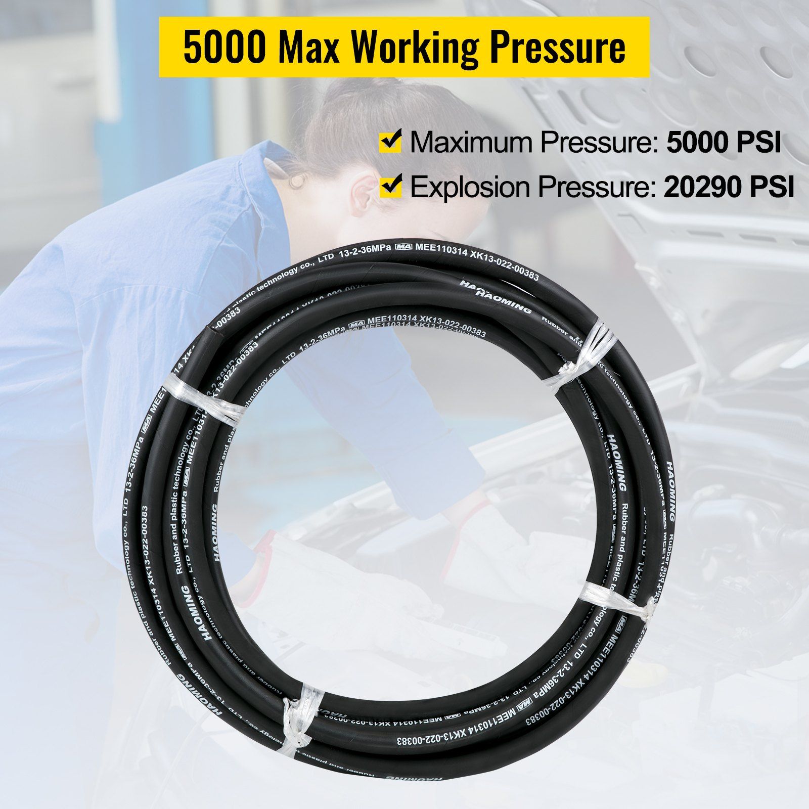 Hydraulic Hose 15m Rubber Hydraulic Hoses with 2 High-Tensile Steel Wire Braid, Inner Diameter 1/2 Inch, 5000 PSI Max, Bulk Hydraulic Hose -40 °F to 250 °F, Hydraulic Oil Flexible Hose - Image 3