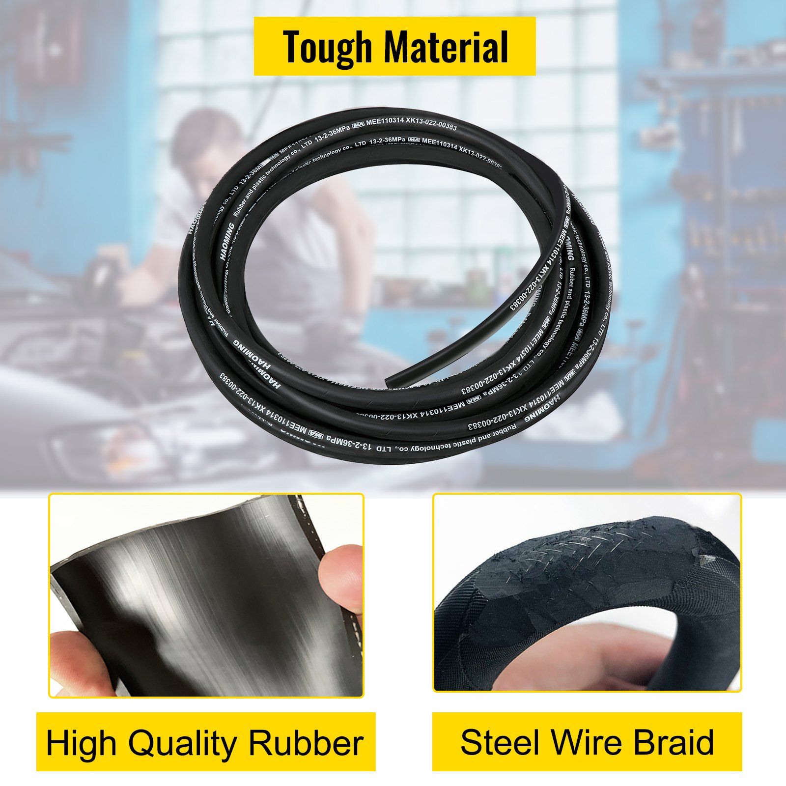Hydraulic Hose 15m Rubber Hydraulic Hoses with 2 High-Tensile Steel Wire Braid, Inner Diameter 1/2 Inch, 5000 PSI Max, Bulk Hydraulic Hose -40 °F to 250 °F, Hydraulic Oil Flexible Hose - Image 4