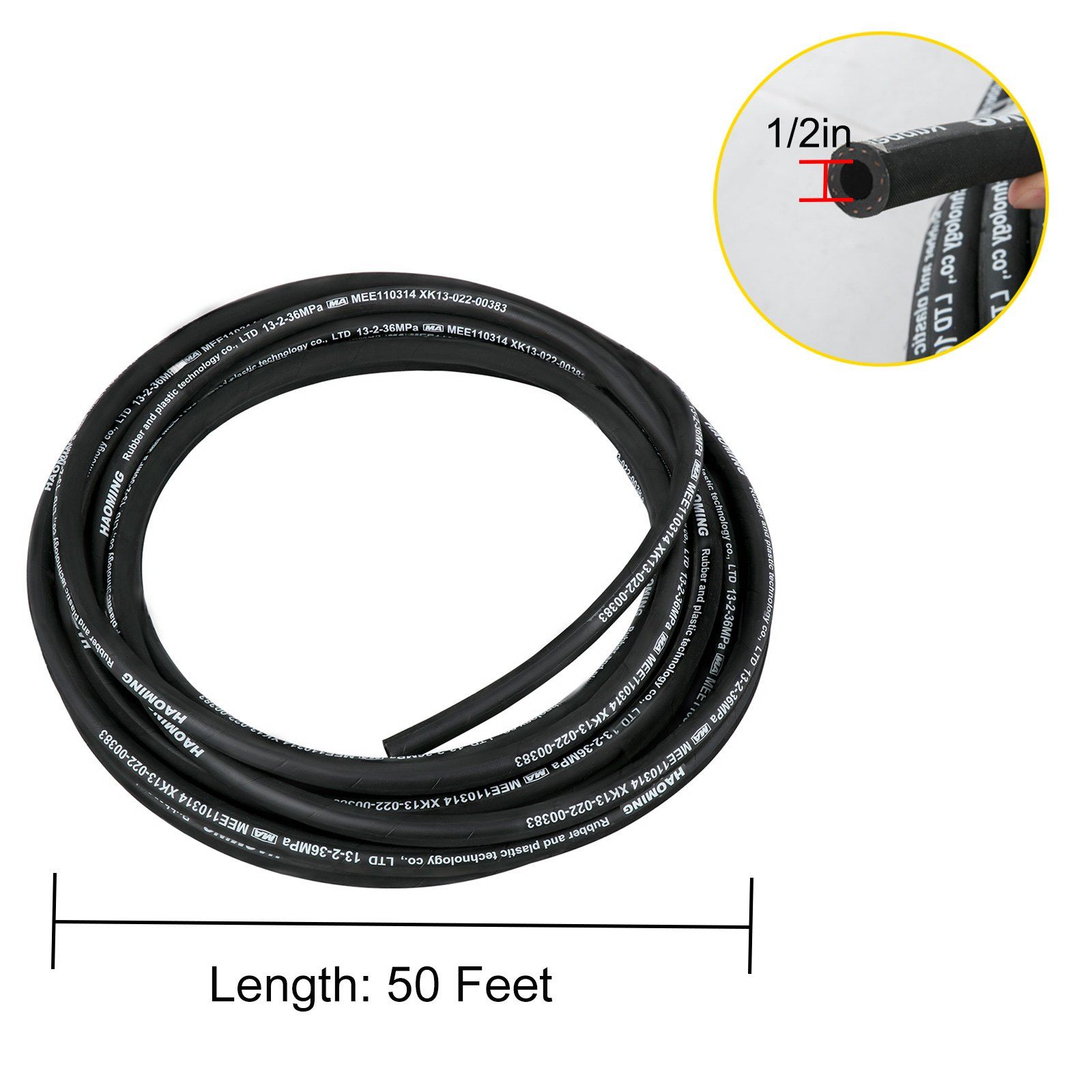 Hydraulic Hose 15m Rubber Hydraulic Hoses with 2 High-Tensile Steel Wire Braid, Inner Diameter 1/2 Inch, 5000 PSI Max, Bulk Hydraulic Hose -40 °F to 250 °F, Hydraulic Oil Flexible Hose - Image 8
