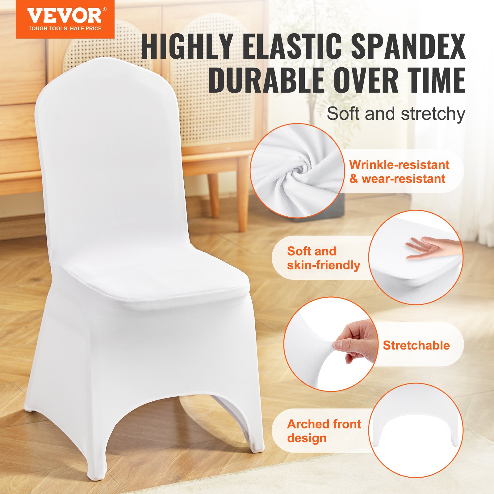 Stretch Spandex Folding Chair Covers, Universal Fitted Arched Front Cover, Removable Washable Protective Slipcovers, for Wedding, Holiday, Banquet, Party, Celebration, Dining (100PCS White) - Image 2