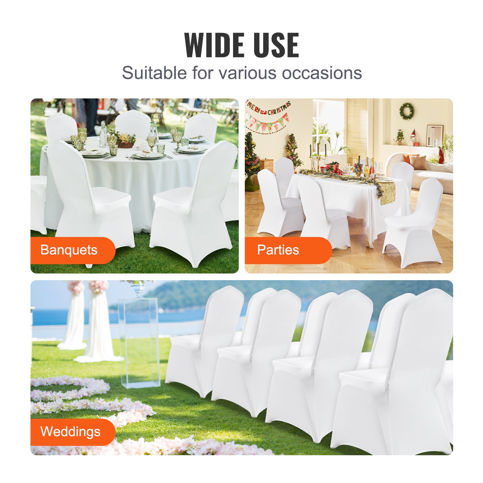 Stretch Spandex Folding Chair Covers, Universal Fitted Arched Front Cover, Removable Washable Protective Slipcovers, for Wedding, Holiday, Banquet, Party, Celebration, Dining (100PCS White) - Image 6