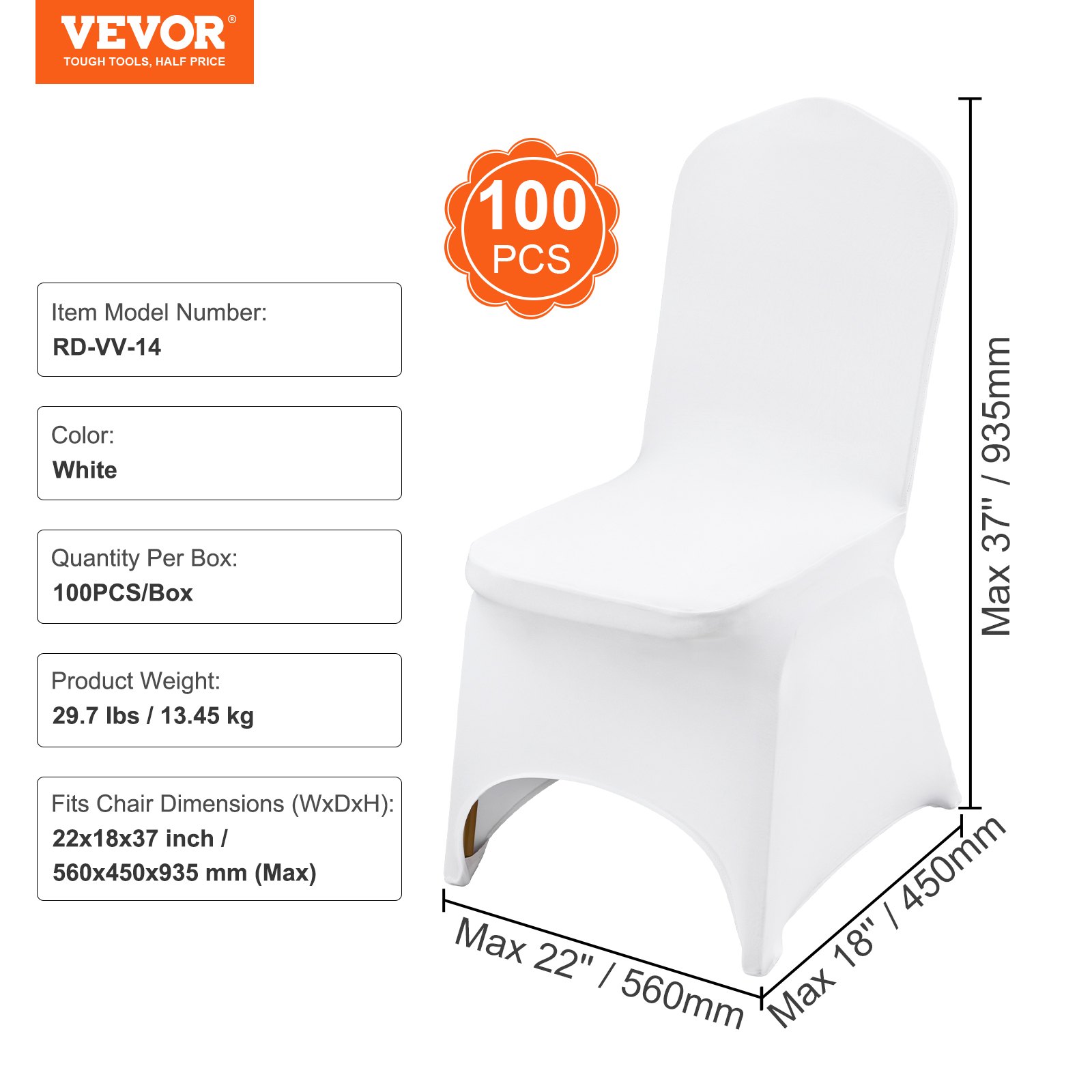 Stretch Spandex Folding Chair Covers, Universal Fitted Arched Front Cover, Removable Washable Protective Slipcovers, for Wedding, Holiday, Banquet, Party, Celebration, Dining (100PCS White) - Image 7