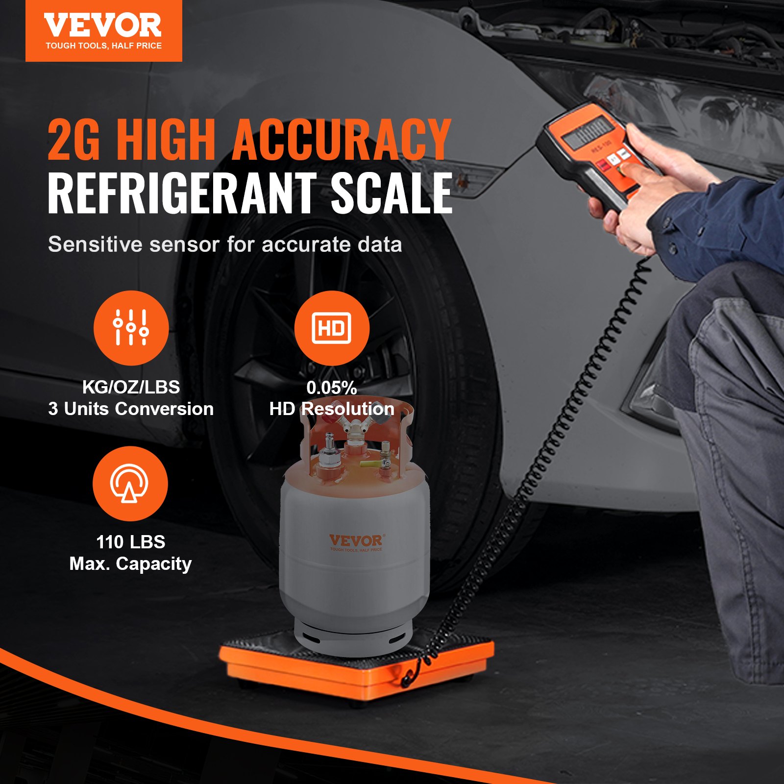 Refrigerant Scale 110 LBS HAVC Charging Recovery Freon Scale, with Wired Remote Control, 2g High Precision Electronic Digital Recovery Weight Scale with Case and Dry Battery - Image 2