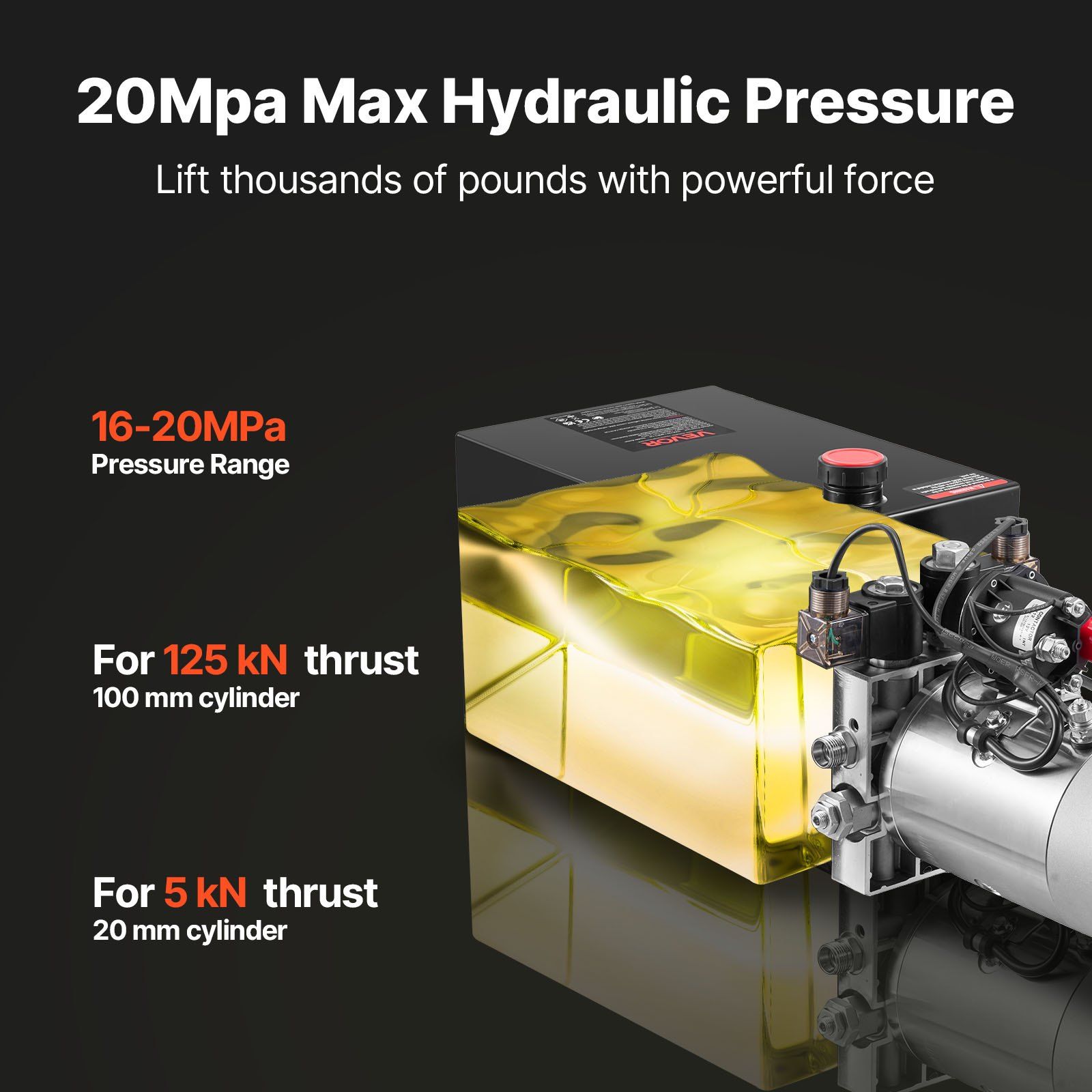 12 L Hydraulic Power Unit, Double Acting Dump Trailer Pump, 22 MPa Max Relief Pressure & 3.4 L/min Flow Rate, DC 12V Hydraulic Pump with Metal Reservoir for Dump Trailer Car Lifting - Image 3