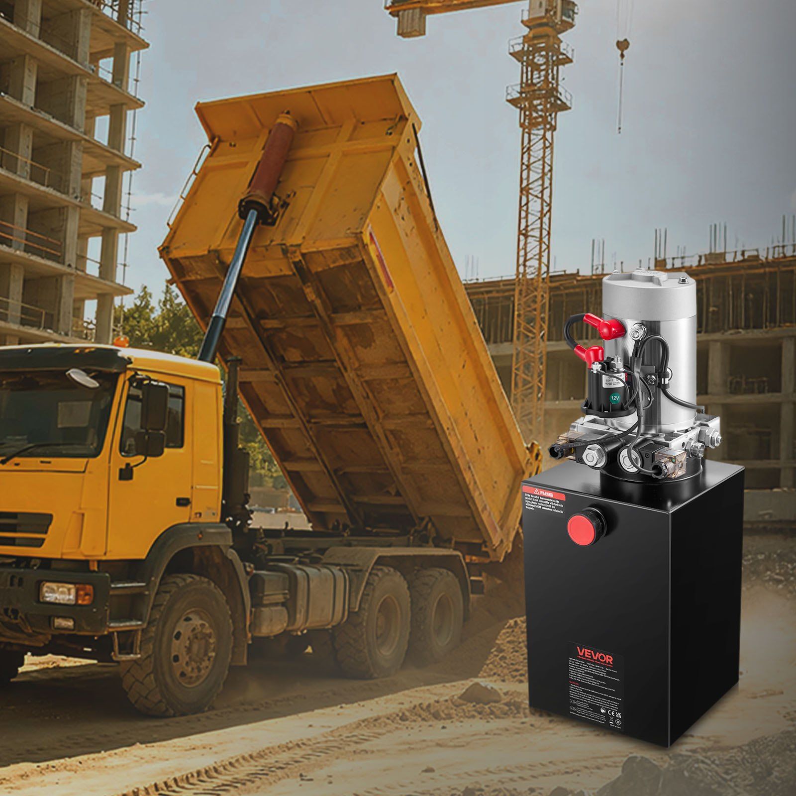 12 L Hydraulic Power Unit, Double Acting Dump Trailer Pump, 22 MPa Max Relief Pressure & 3.4 L/min Flow Rate, DC 12V Hydraulic Pump with Metal Reservoir for Dump Trailer Car Lifting - Image 8