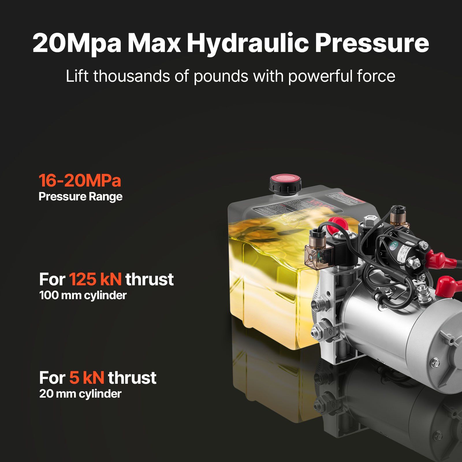 3 L Hydraulic Power Unit, Double Acting Dump Trailer Pump, 22 MPa Max Relief Pressure & 3.4 L/min Flow Rate, DC 12V Hydraulic Pump with Metal Reservoir for Dump Trailer Car Lifting - Image 3