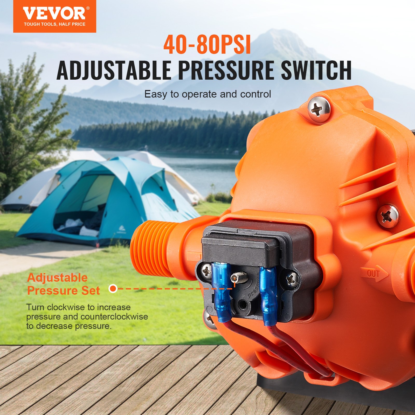 Diaphragm Pump 3.5GPM 13.25L/min 3-Chamber Water Pump Pressure Switch - Image 3