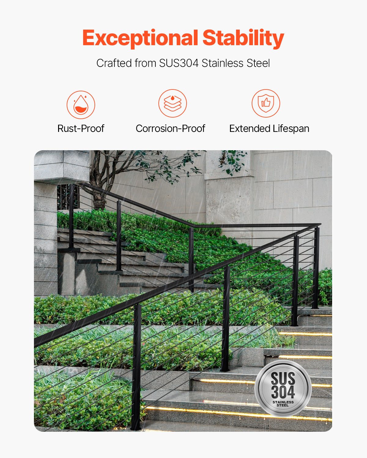 Cable Railing Post, 36x2x2 Inch Stair Railing Post, with Pre-Drilled 30° Angled Holes, Stainless Steel Cable Rail Post with Horizontal and Curved Bracket, 1-Pack, Black, 1JZLGZXHS914YIVIS001V0 - Image 3